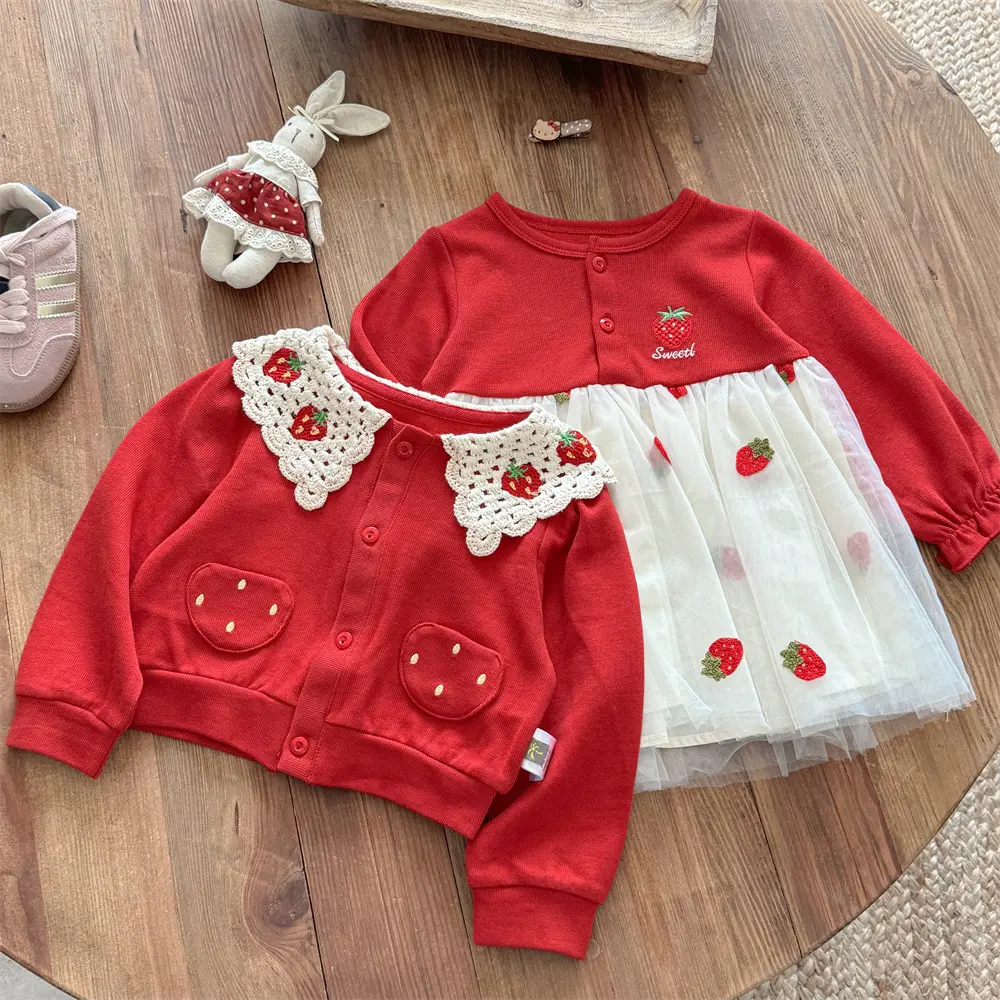 Sweet Girl's Princess Tulle Dress Set with Baby Cardigan for Spring And Autumn Stylish Children's Outfit