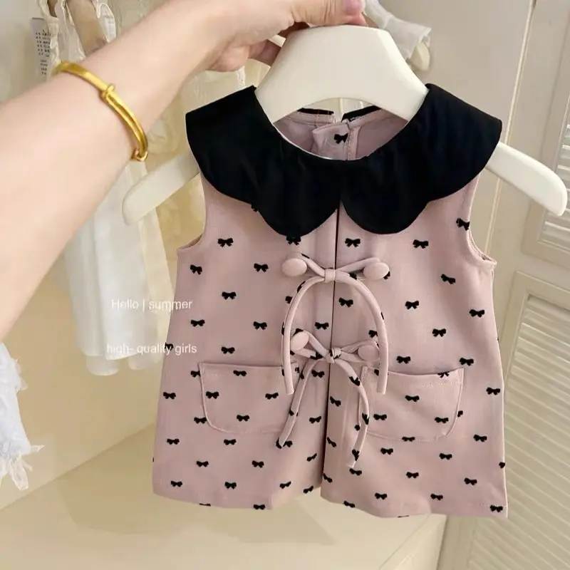 Girl's Doll Sweet Loose Cotton Dress Tank Top Children Infants Kids Baby Summer Bow Sleeveless Dress