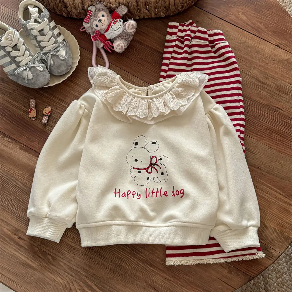 Girls' Striped Hoodie Set with Straight-Leg Pants Two-Piece Children's Outfit for Spring And Autumn Stylish Baby Clothing