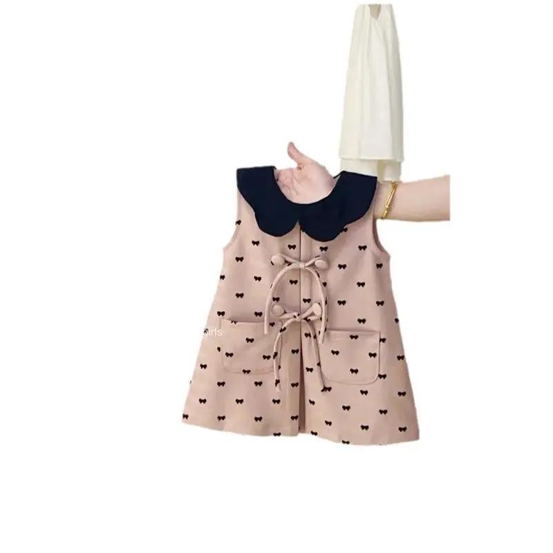 Girl's Doll Sweet Loose Cotton Dress Tank Top Children Infants Kids Baby Summer Bow Sleeveless Dress