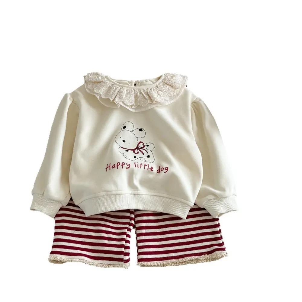 Girls' Striped Hoodie Set with Straight-Leg Pants Two-Piece Children's Outfit for Spring And Autumn Stylish Baby Clothing