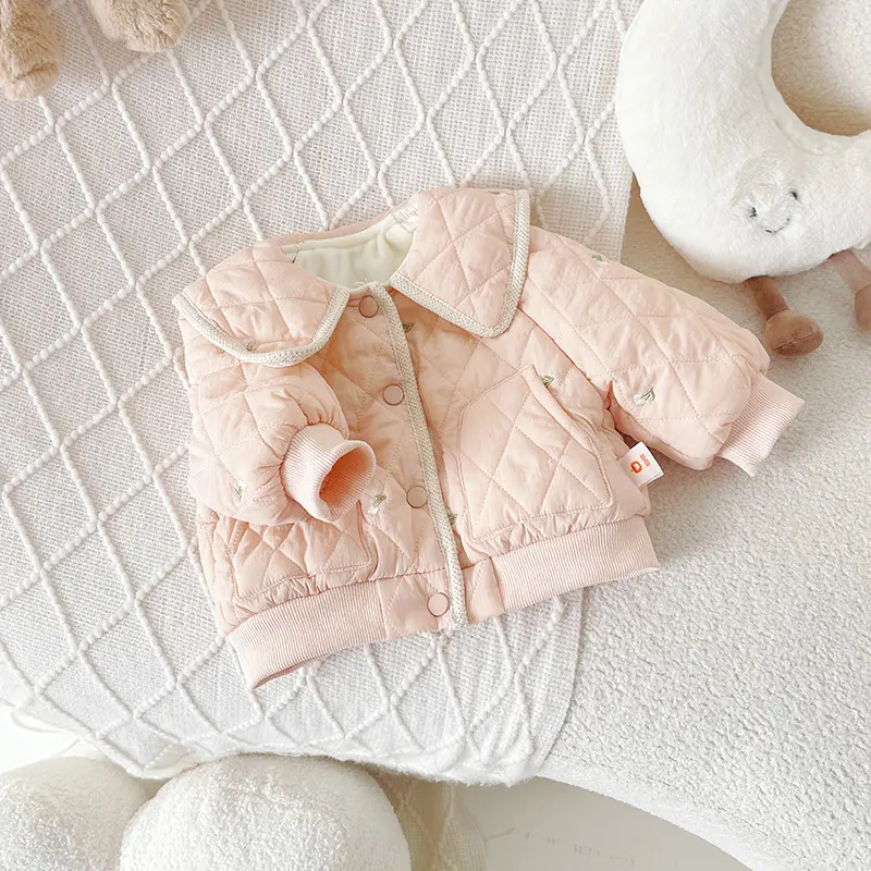 Children's Velvet Embroidery Cotton Coat  Autumn/Winter Girl's Baby Warm Cotton Jacket Kids