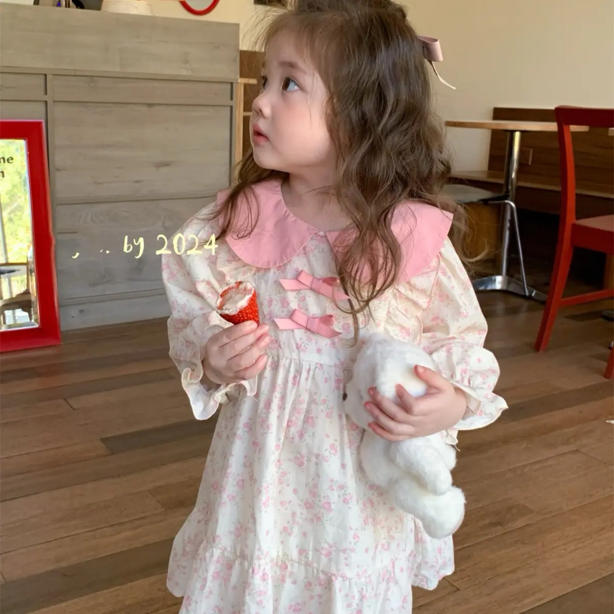 Girl's Sweet Bow Dress Spring Autumn Children Baby Kids Infants Floral Temperament Children's Princess Dress