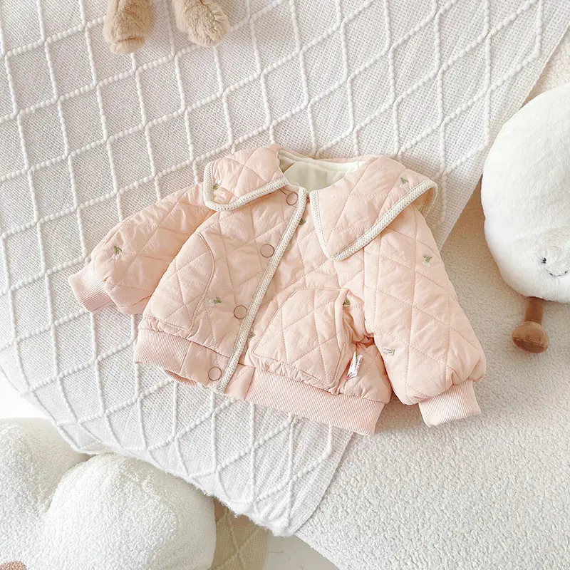 Children's Velvet Embroidery Cotton Coat  Autumn/Winter Girl's Baby Warm Cotton Jacket Kids