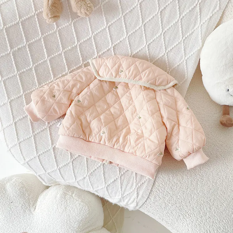 Children's Velvet Embroidery Cotton Coat  Autumn/Winter Girl's Baby Warm Cotton Jacket Kids