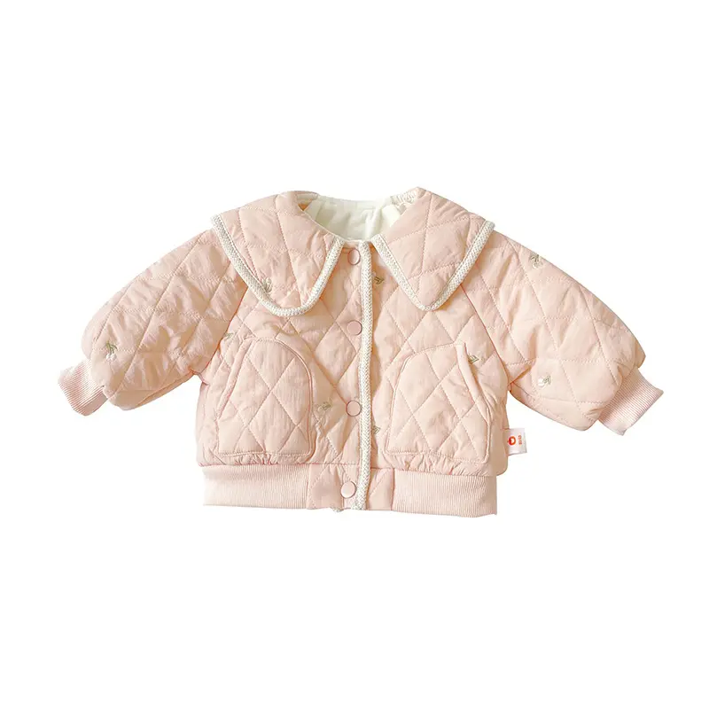Children's Velvet Embroidery Cotton Coat  Autumn/Winter Girl's Baby Warm Cotton Jacket Kids