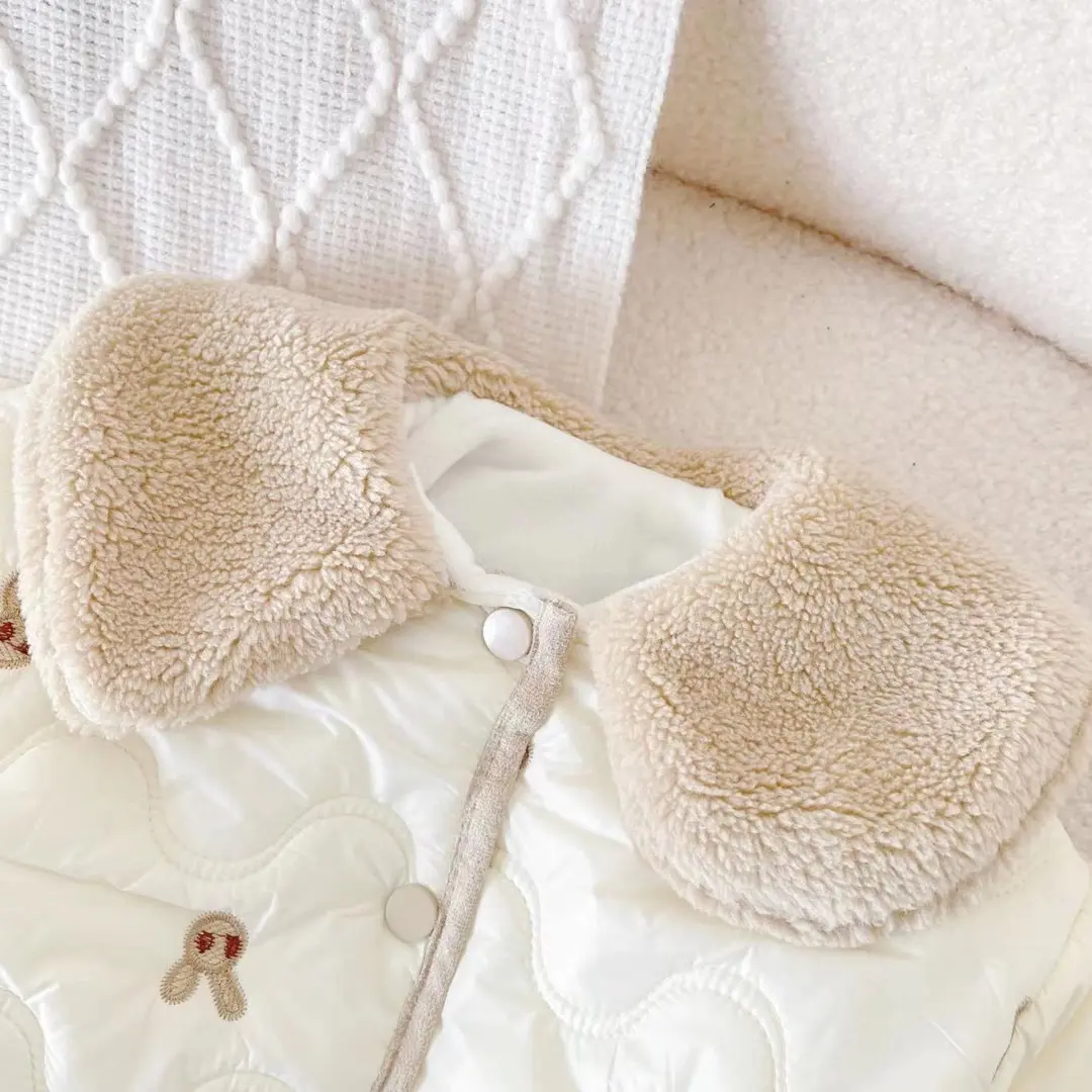 Children's Velvet Thick Embroidery Coat Autumn/Winter Girl's Cotton Coat with Velvet Thick Warm Cotton Clothing Kids