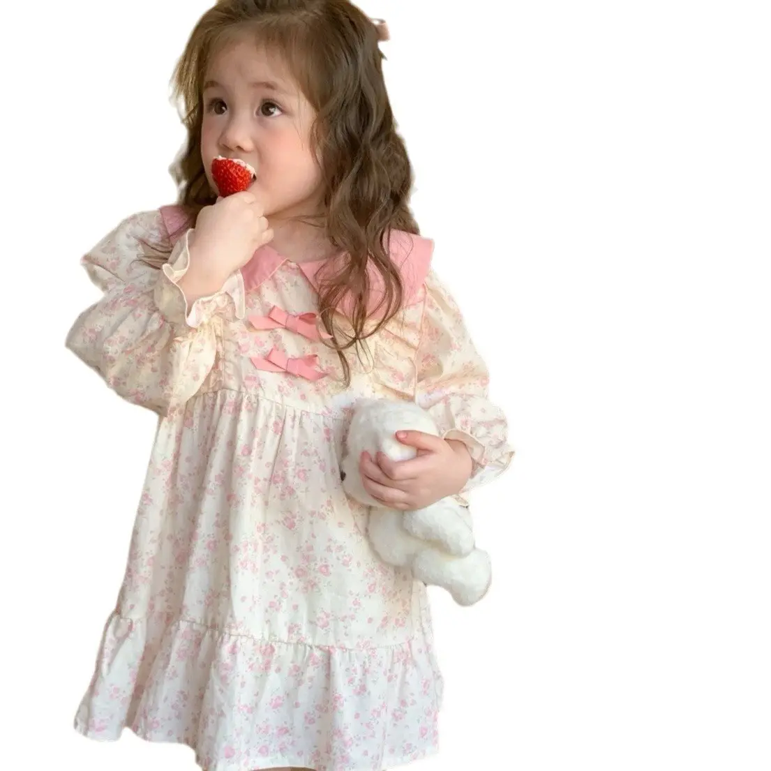 Girl's Sweet Bow Dress Spring Autumn Children Baby Kids Infants Floral Temperament Children's Princess Dress