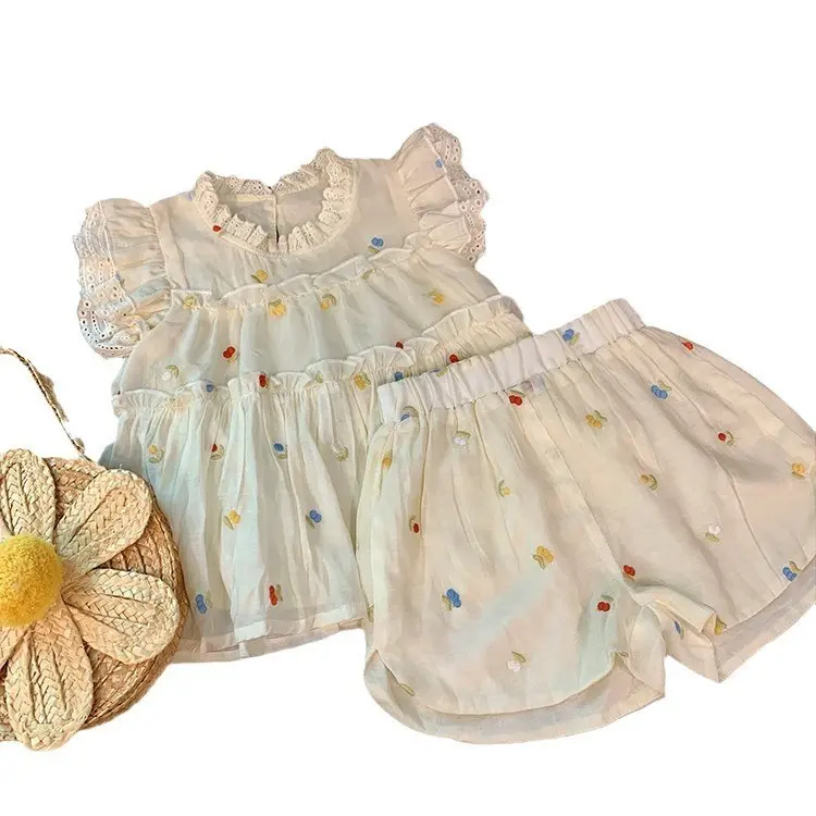 Princess 2Pcs Set for Girls Summer Children Infants Kids Baby Embroidery Flower Suit Cute Baby Outfit