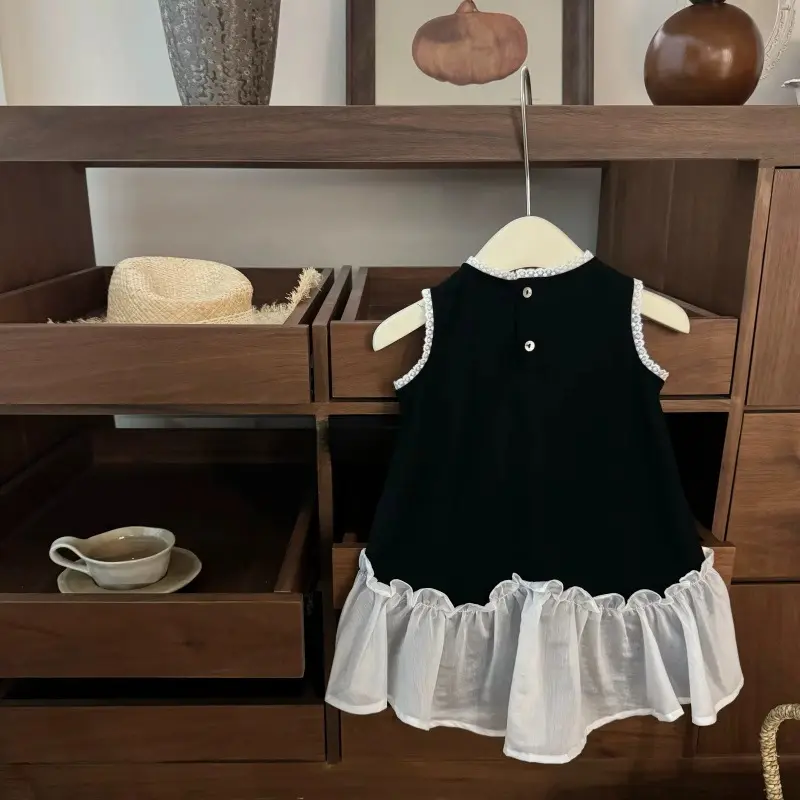 Casual Sweet Lace Dress for Baby Girl with Bow Stylish Vest Dress Summer Autumn kids