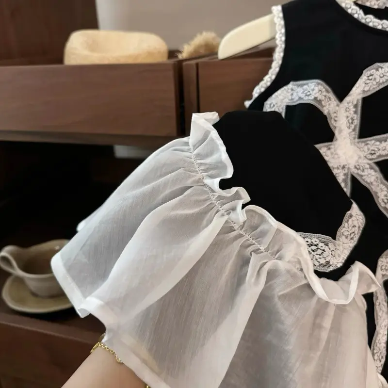 Casual Sweet Lace Dress for Baby Girl with Bow Stylish Vest Dress Summer Autumn kids