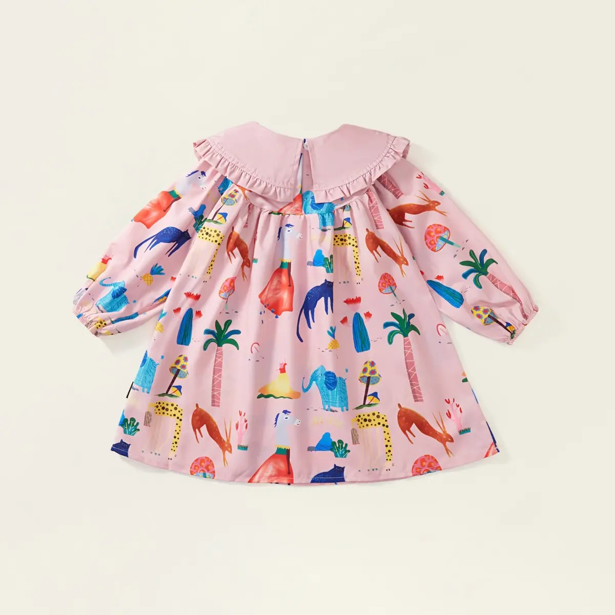 Girl's Floral Dress Spring Autumn Children Baby Infants Kids Long Sleeve Pink Puffed Sleeve Graffiti Dress