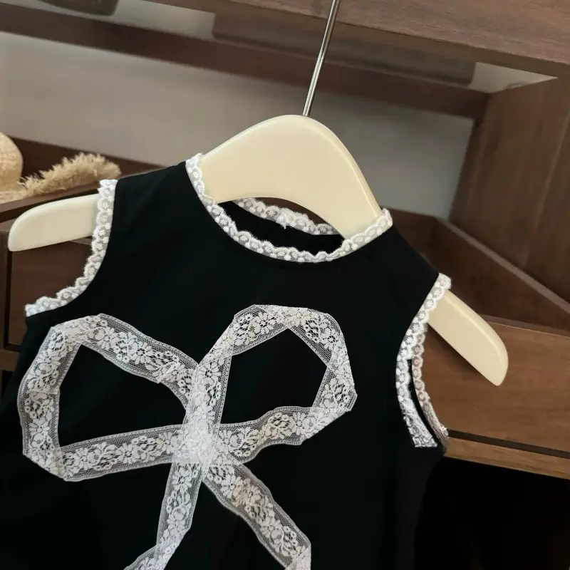 Casual Sweet Lace Dress for Baby Girl with Bow Stylish Vest Dress Summer Autumn kids
