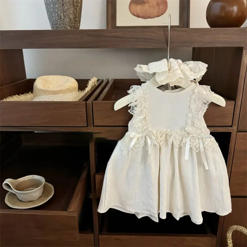 French Sweet Baby Girl Lace Dress with Bow Lolita Style Princess Dress for Little Girls