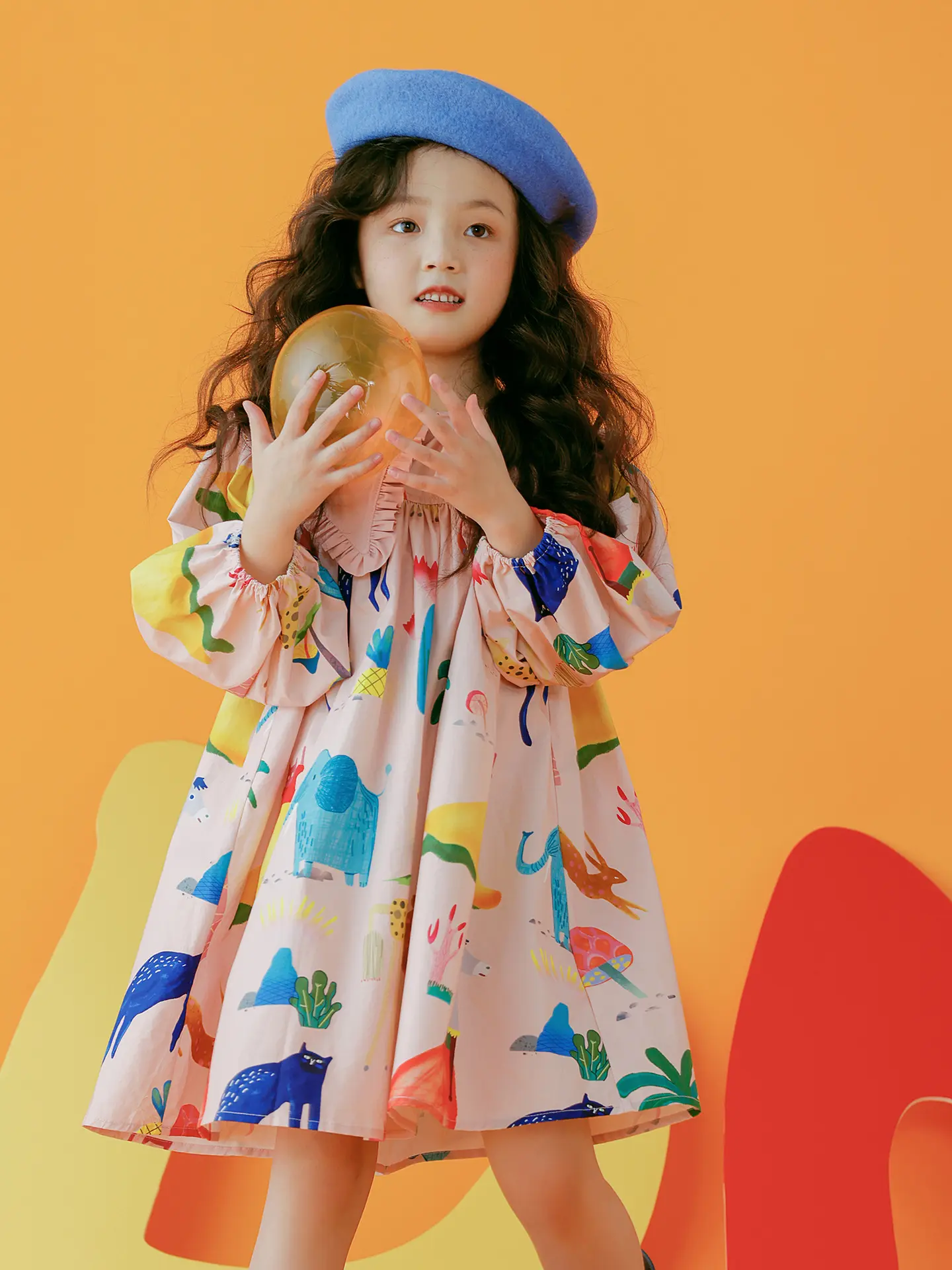 Girl's Floral Dress Spring Autumn Children Baby Infants Kids Long Sleeve Pink Puffed Sleeve Graffiti Dress