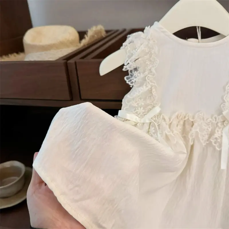 French Sweet Baby Girl Lace Dress with Bow Lolita Style Princess Dress for Little Girls