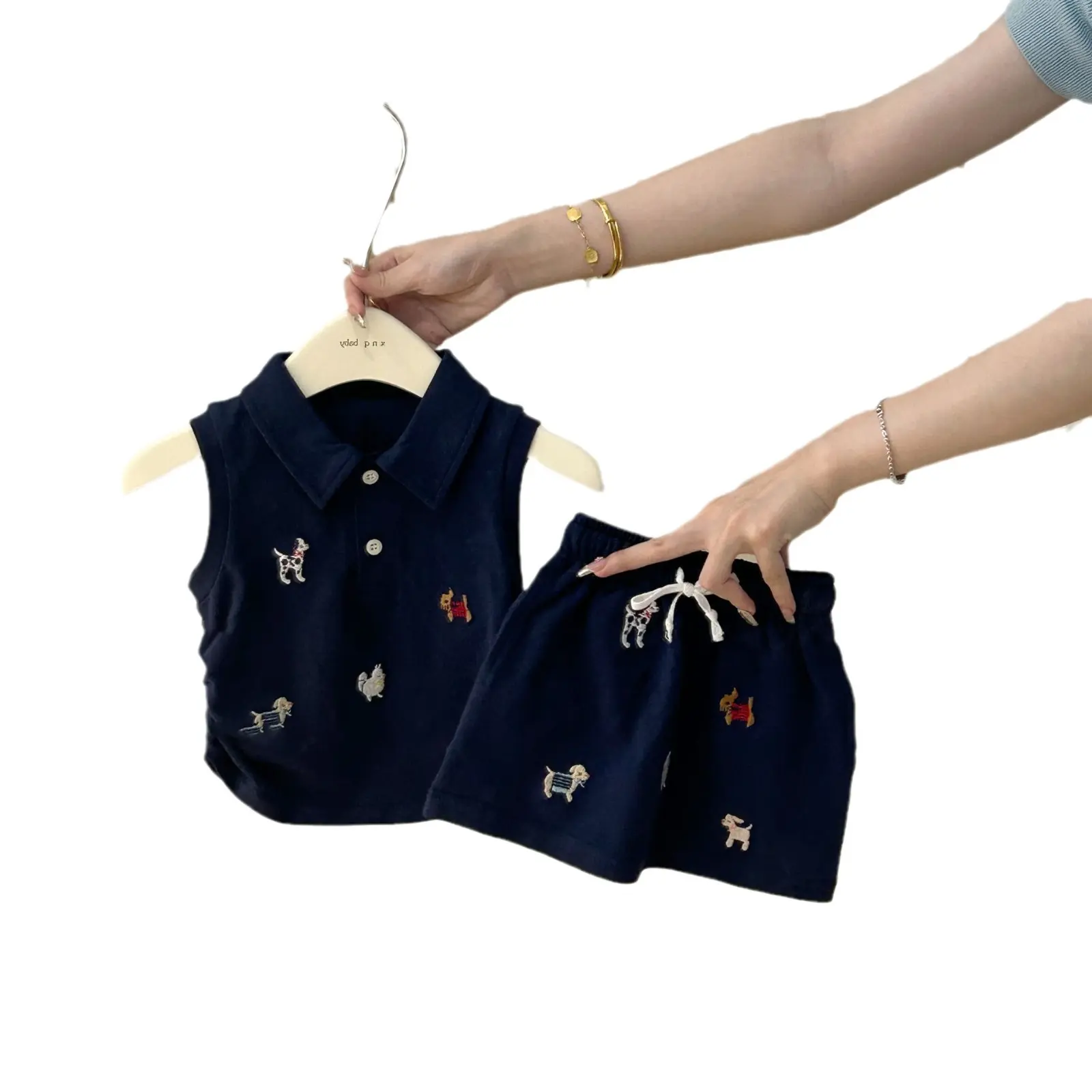 Girls Summer 2-Piece Suit Infant Kids Baby Academy Style Polo Collar Vest Top with Short Skirt Set Children's Clothing