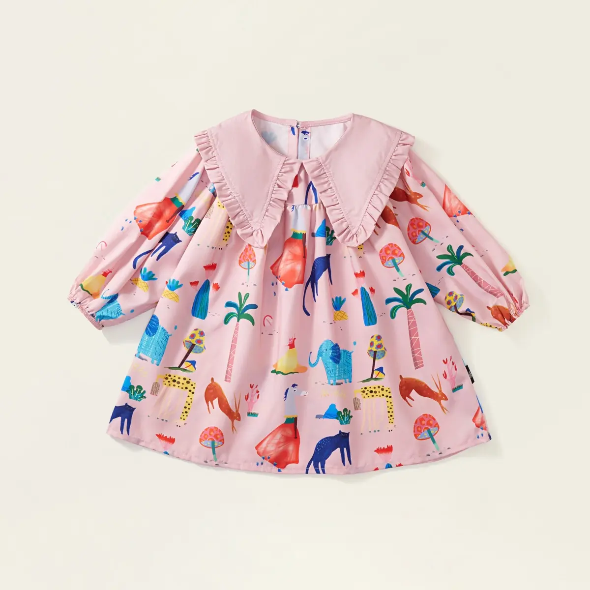 Girl's Floral Dress Spring Autumn Children Baby Infants Kids Long Sleeve Pink Puffed Sleeve Graffiti Dress