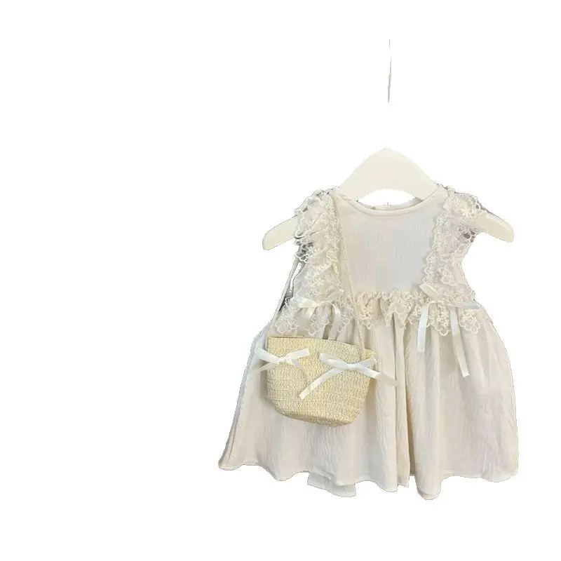 French Sweet Baby Girl Lace Dress with Bow Lolita Style Princess Dress for Little Girls