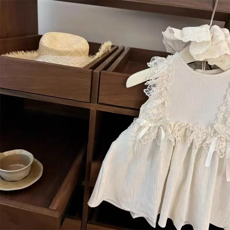 French Sweet Baby Girl Lace Dress with Bow Lolita Style Princess Dress for Little Girls