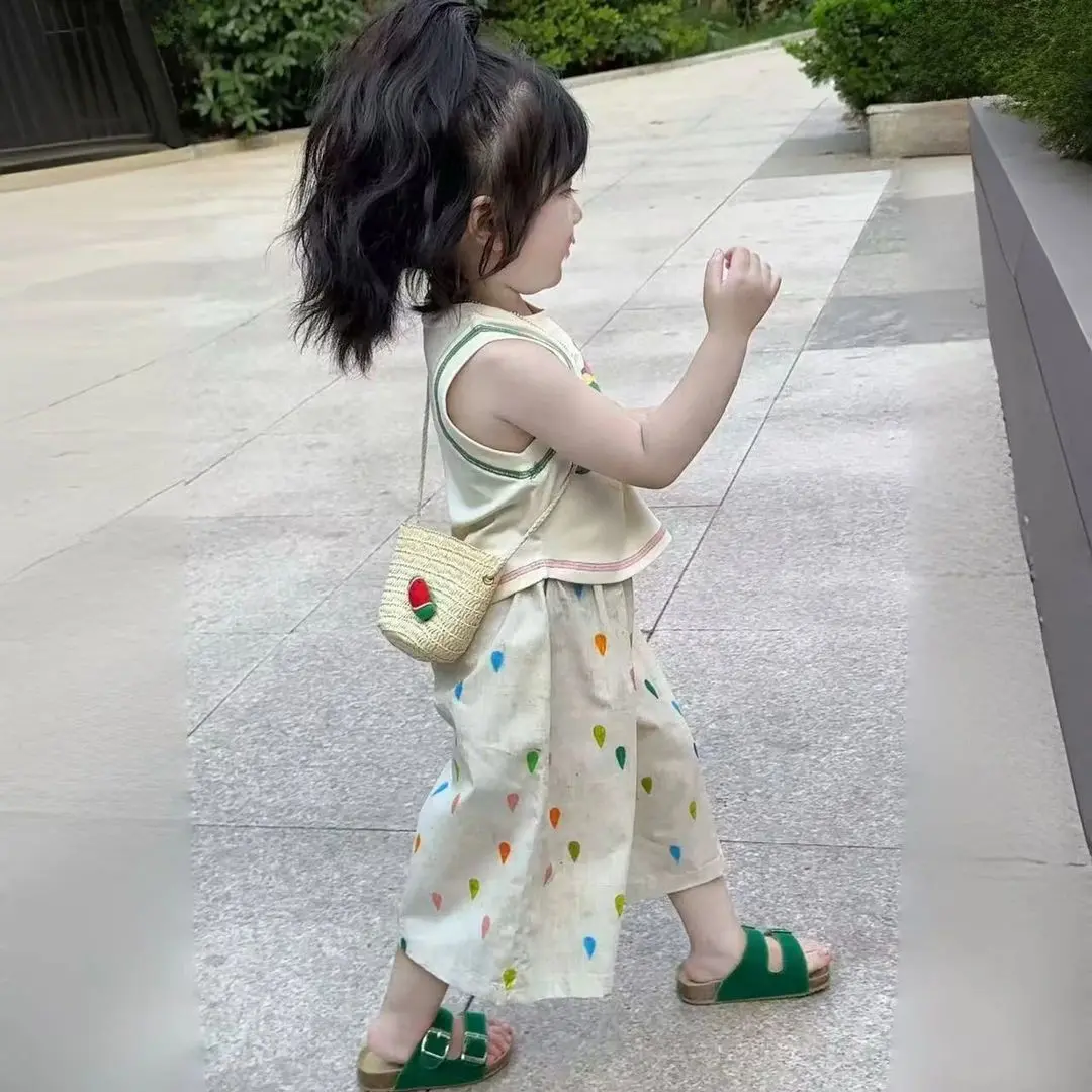 Cartoon Print Sleeveless Vest Loose Pants Set Stylish Two-Piece Thin Casual Outfit for Girls