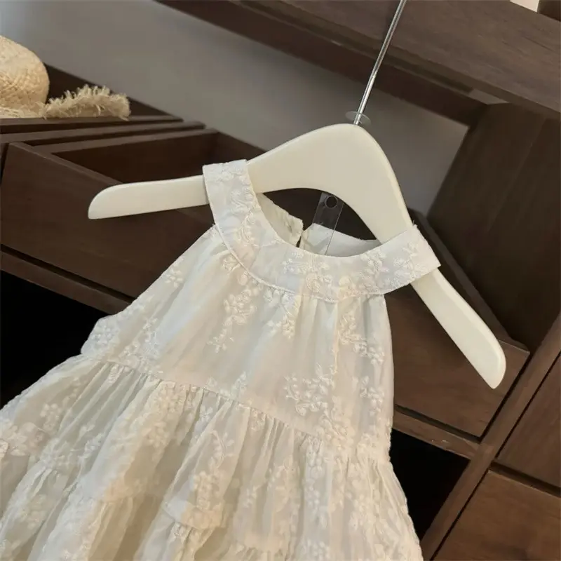 Baby Girls Floral Embroidery Swing Sundress with Hanging Neck Design Large A-Line Princess Dress for Holiday Occasions