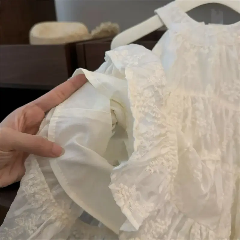 Baby Girls Floral Embroidery Swing Sundress with Hanging Neck Design Large A-Line Princess Dress for Holiday Occasions