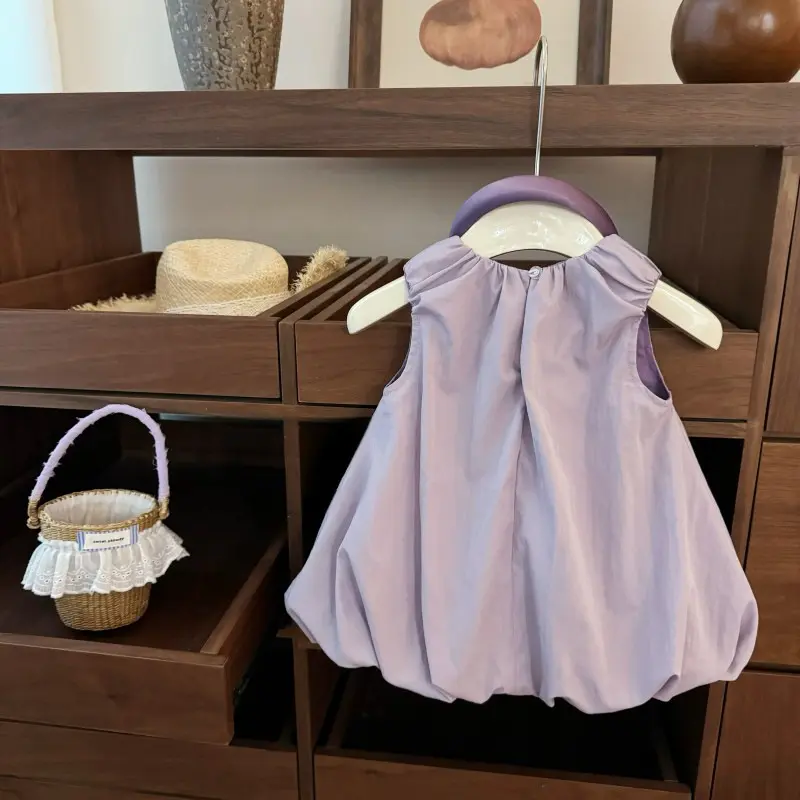 Cute Sweet Dress for Baby Girl Kids with Bow Flower Bud Detail - Infant Girls' Clothing straw hat