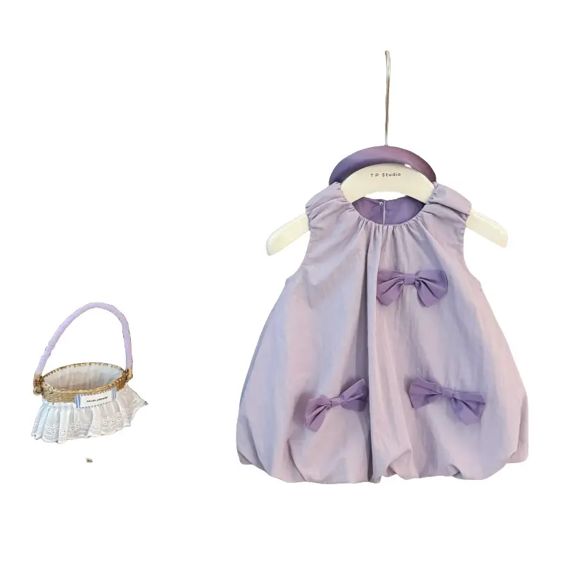 Cute Sweet Dress for Baby Girl Kids with Bow Flower Bud Detail - Infant Girls' Clothing straw hat
