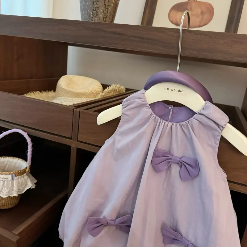 Cute Sweet Dress for Baby Girl Kids with Bow Flower Bud Detail - Infant Girls' Clothing straw hat