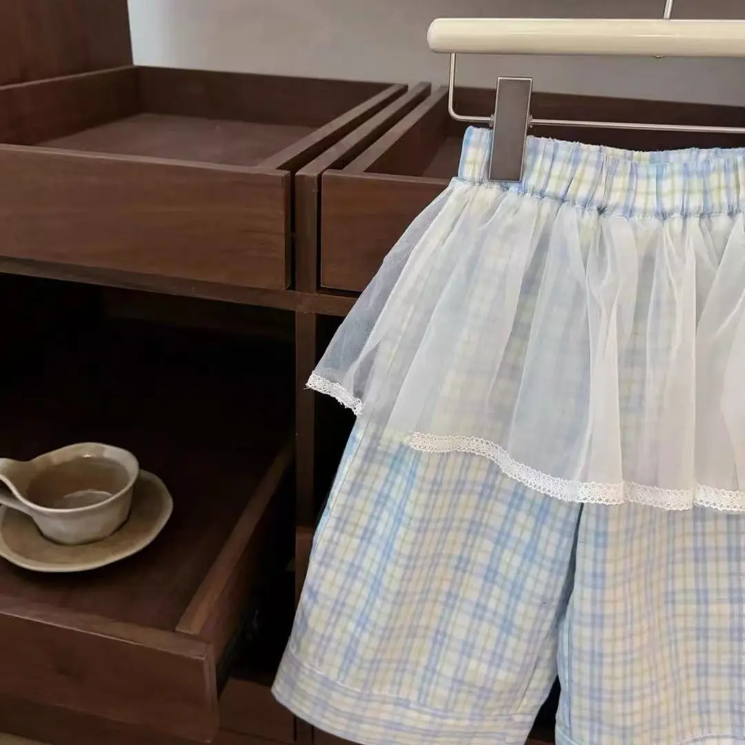 Summer Blue Plaid Two-Piece Suit Cute Chic Halter Top Plaid Pants Set - Casual Outfit Combo for Women