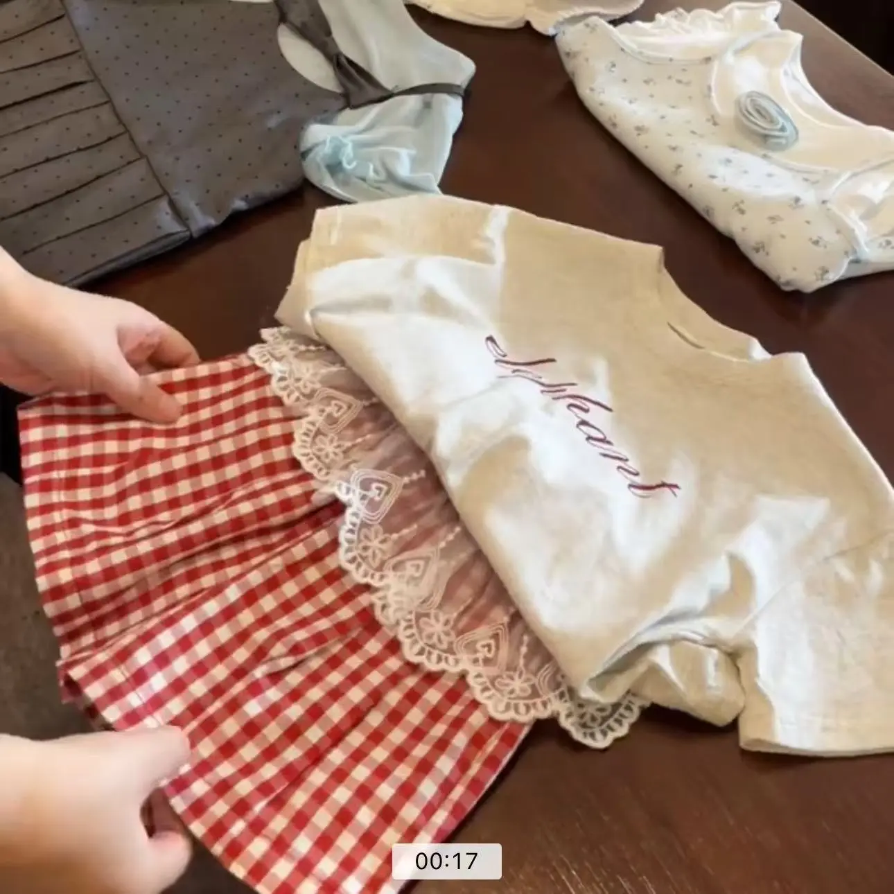 Girls Summer Lace Outfit Set with Red Plaid Shorts Casual Versatile Two-Piece Letter T-Shirt Ensemble