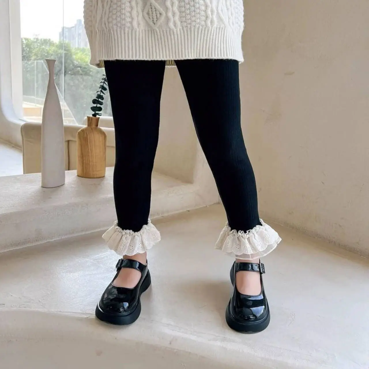 Girls Lace Stitching Leggings Princess Sweet Pants Children Baby Infants Kids Tight Trousers for Spring Autumn