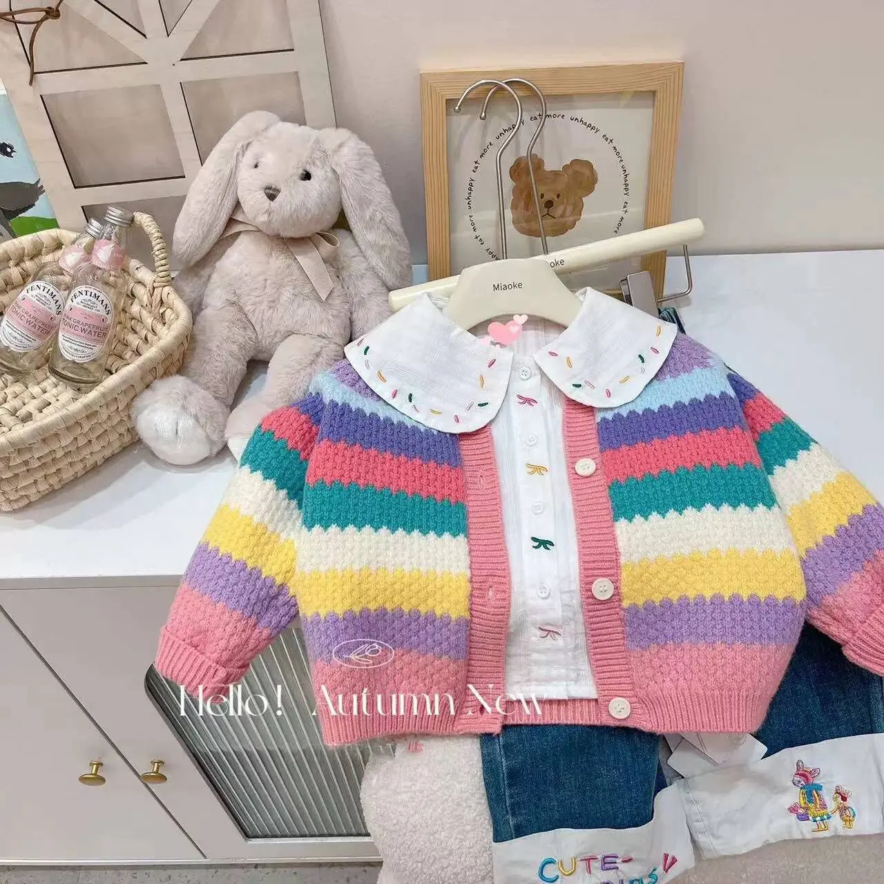 Girls Cardigan Sweater Jacket Colorful Stripes Spring Autumn Outfit Princess Suits Children Baby Kids Coat
