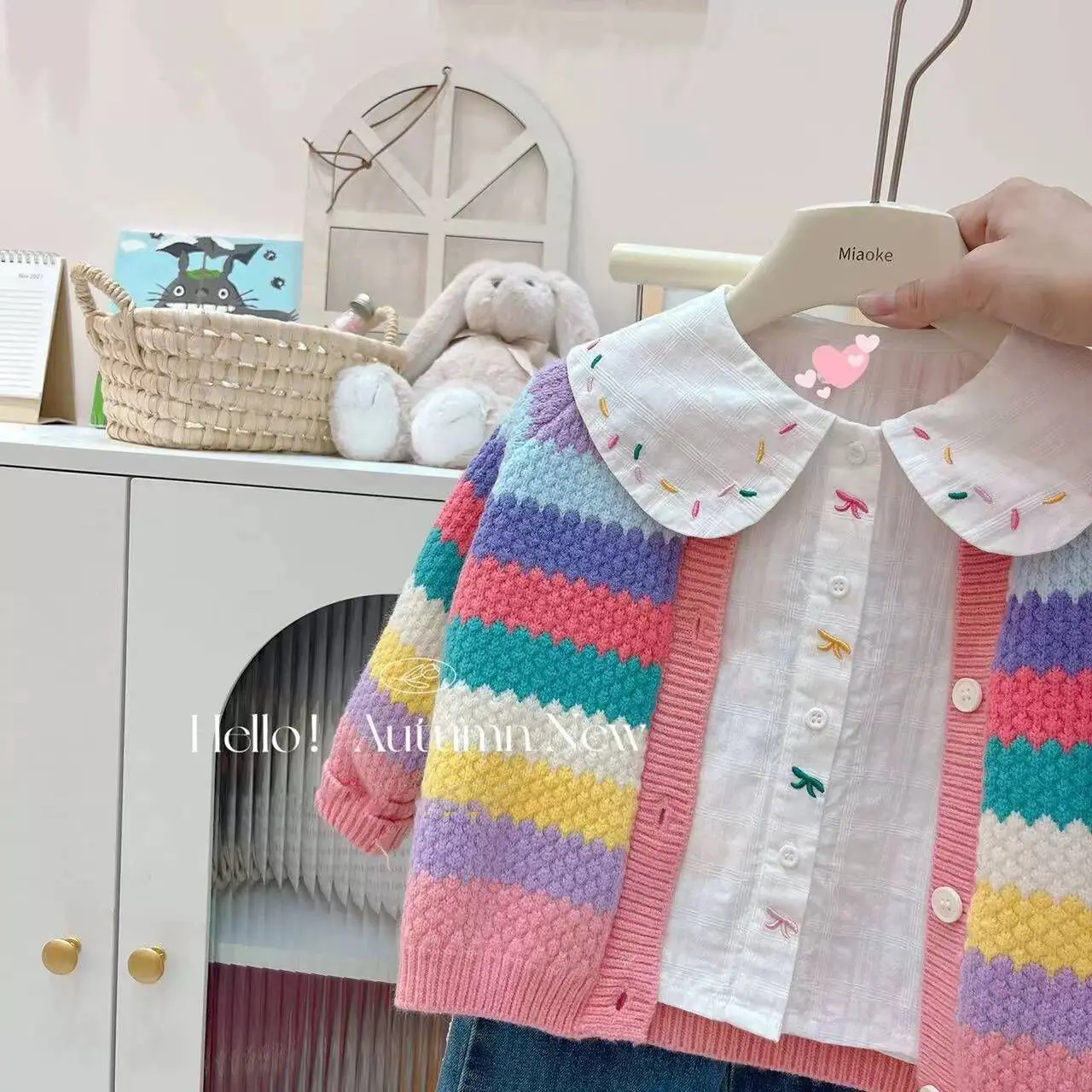 Girls Cardigan Sweater Jacket Colorful Stripes Spring Autumn Outfit Princess Suits Children Baby Kids Coat