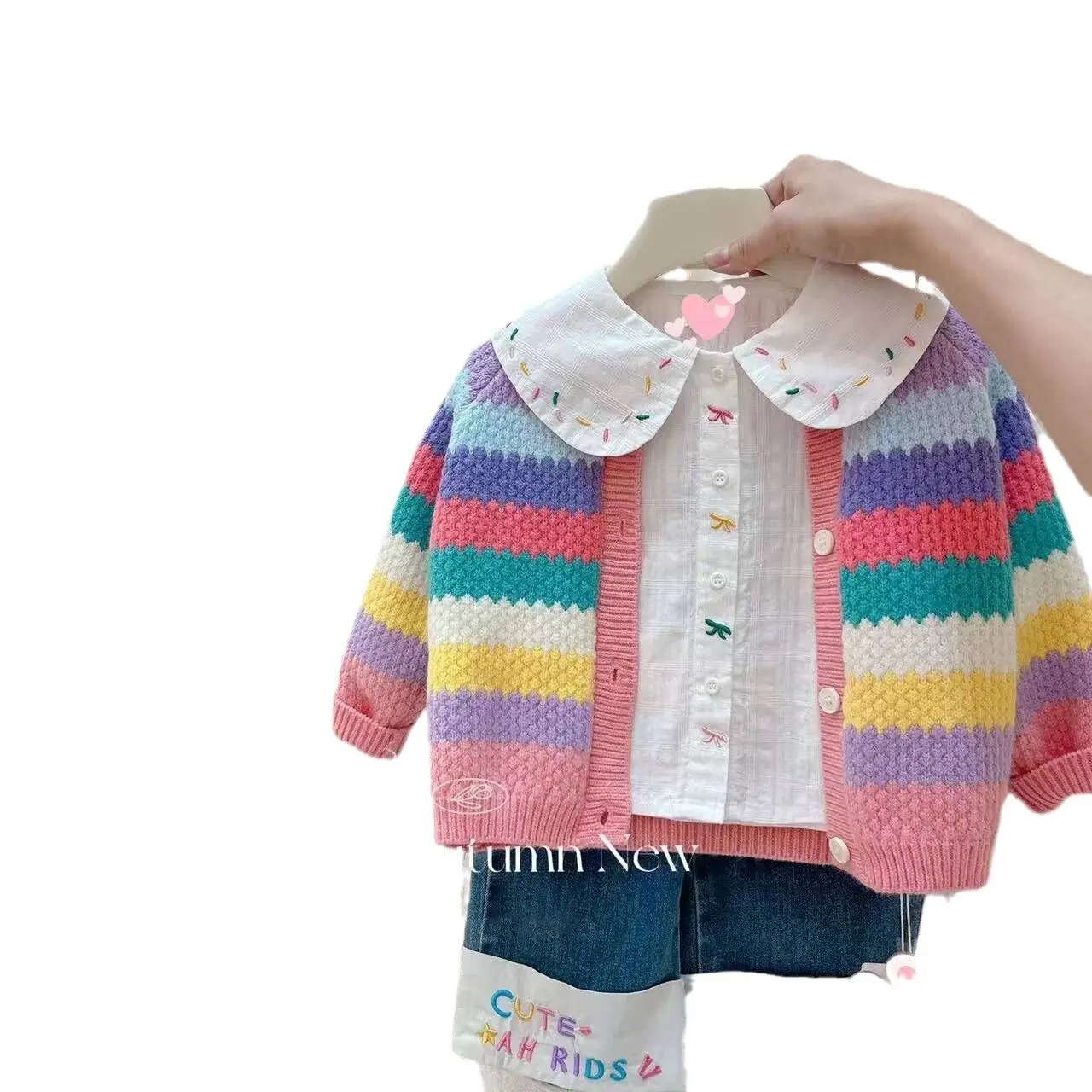 Girls Cardigan Sweater Jacket Colorful Stripes Spring Autumn Outfit Princess Suits Children Baby Kids Coat