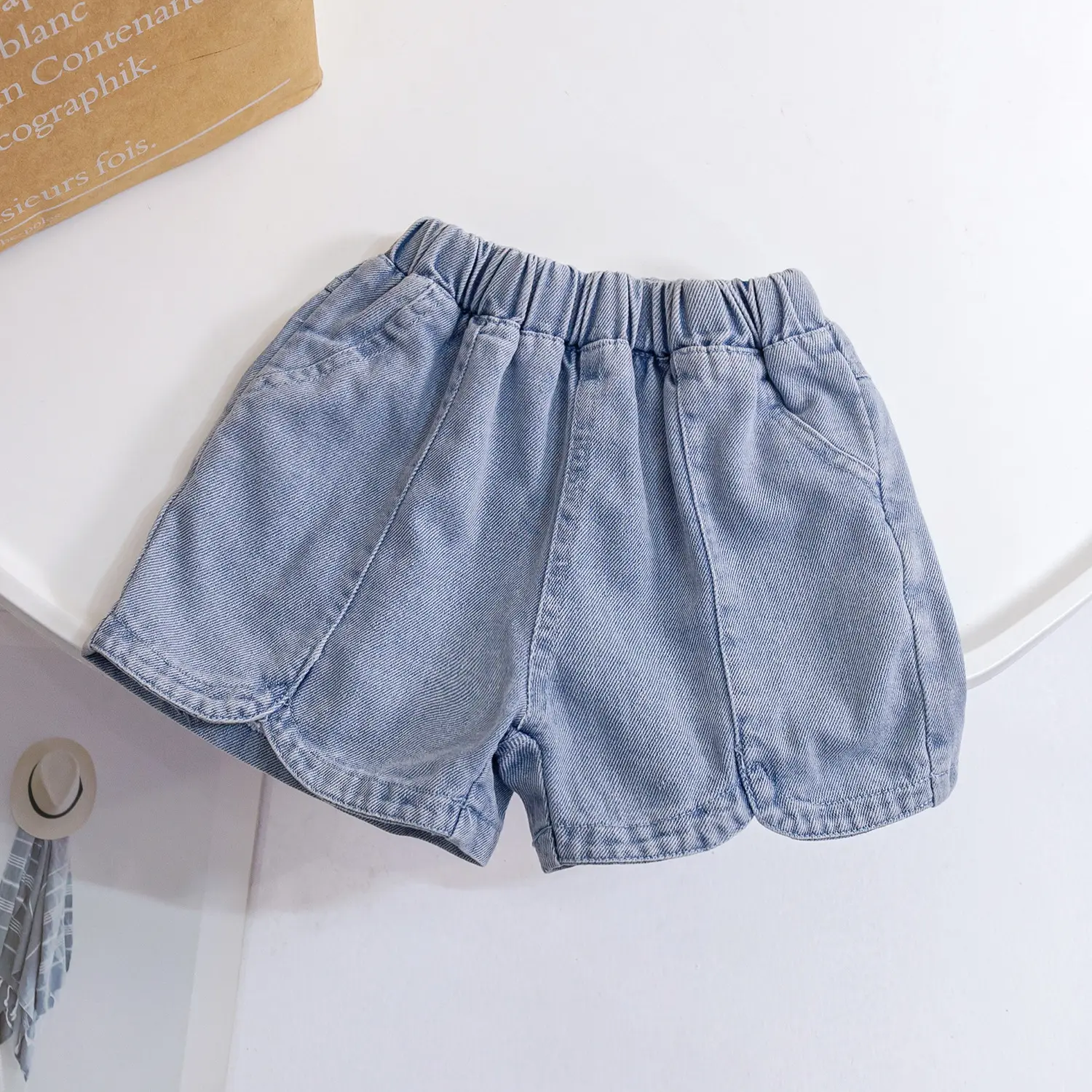 Summer Minimalist Versatile Kids Two-Piece Set T-Shirt And Denim Shorts Stylish Outfit for Children
