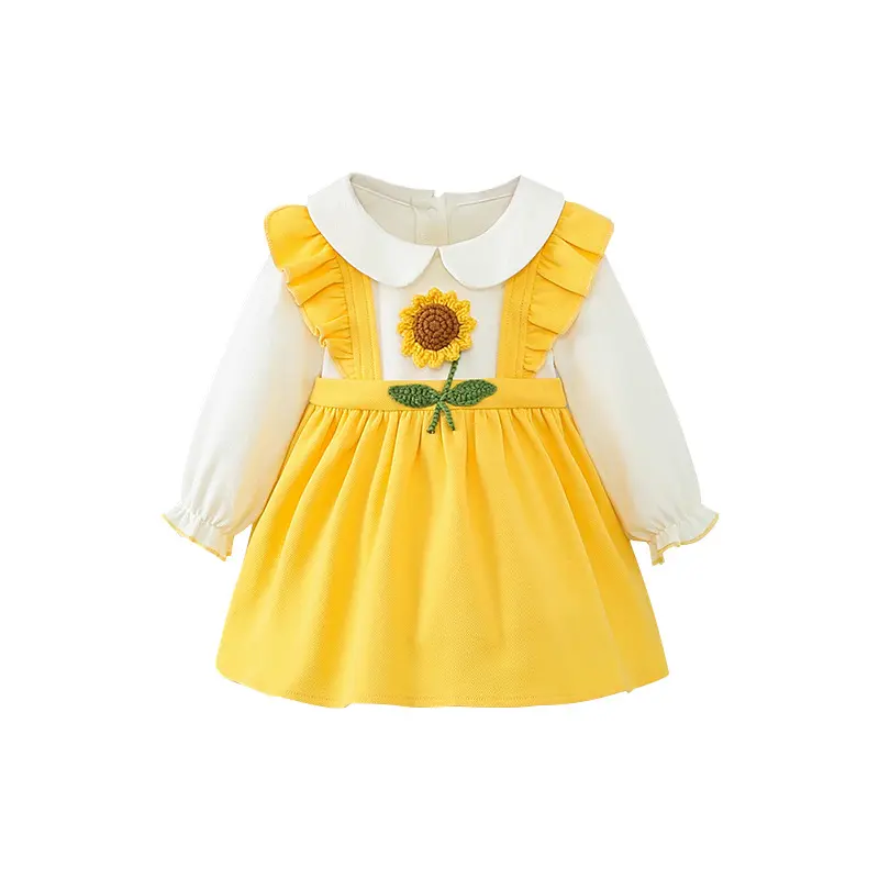 Girls Princess Sweet Dress Spring Autumn Children Baby Kids Sunshine Sunflower Long sleeve Holiday Birthday Dress