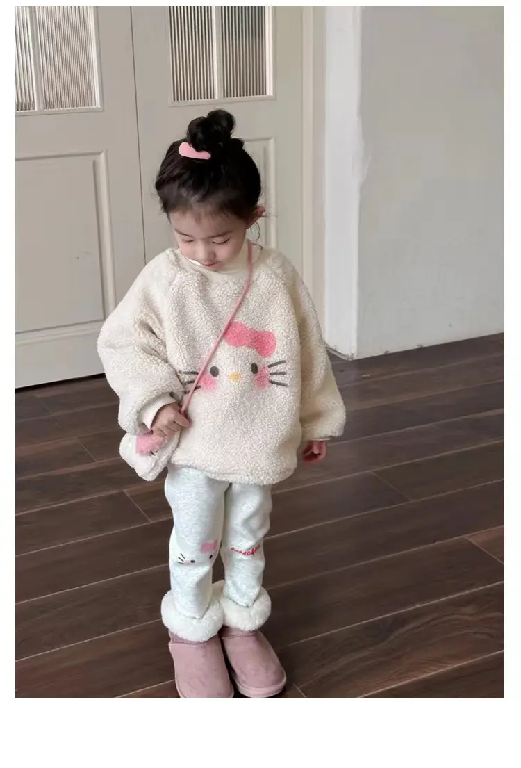 Girl's Sweet Sets Winter Children Kids Infants Lovely Cartoon Plush Velvet Bag +Coat +Leggings Suit Outfits Kids Girls