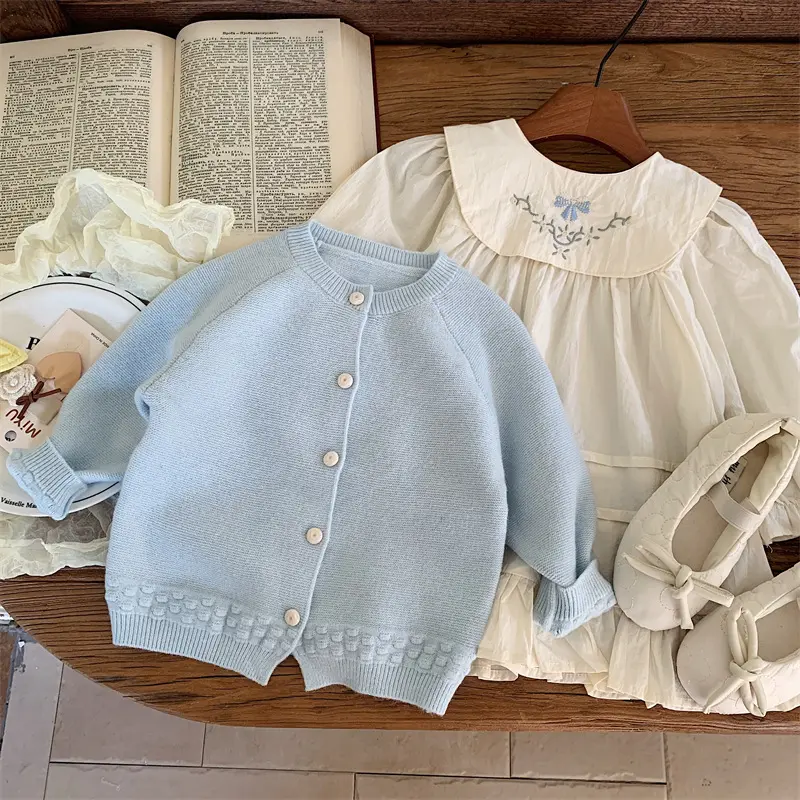Girl's Sweet Embroidery Sets Autumn Children Kids Infants Cardigan+Princess Dress 2Pcs Suit