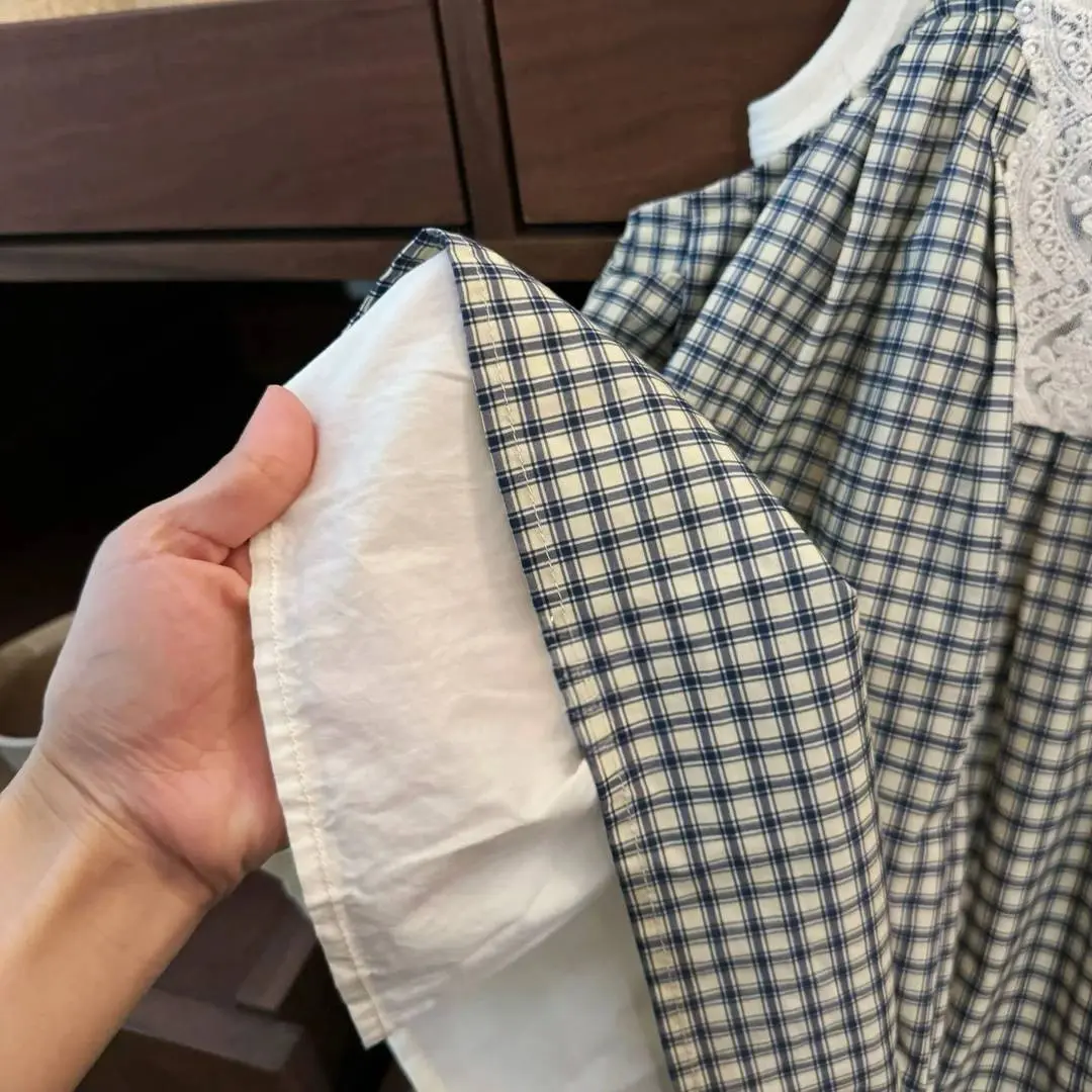 Summer Baby Girl Lace Princess Outfit Loose Sleeveless Vest T-Shirt Fashion Color Match Checkered Vest Skirt 2-Piece Set