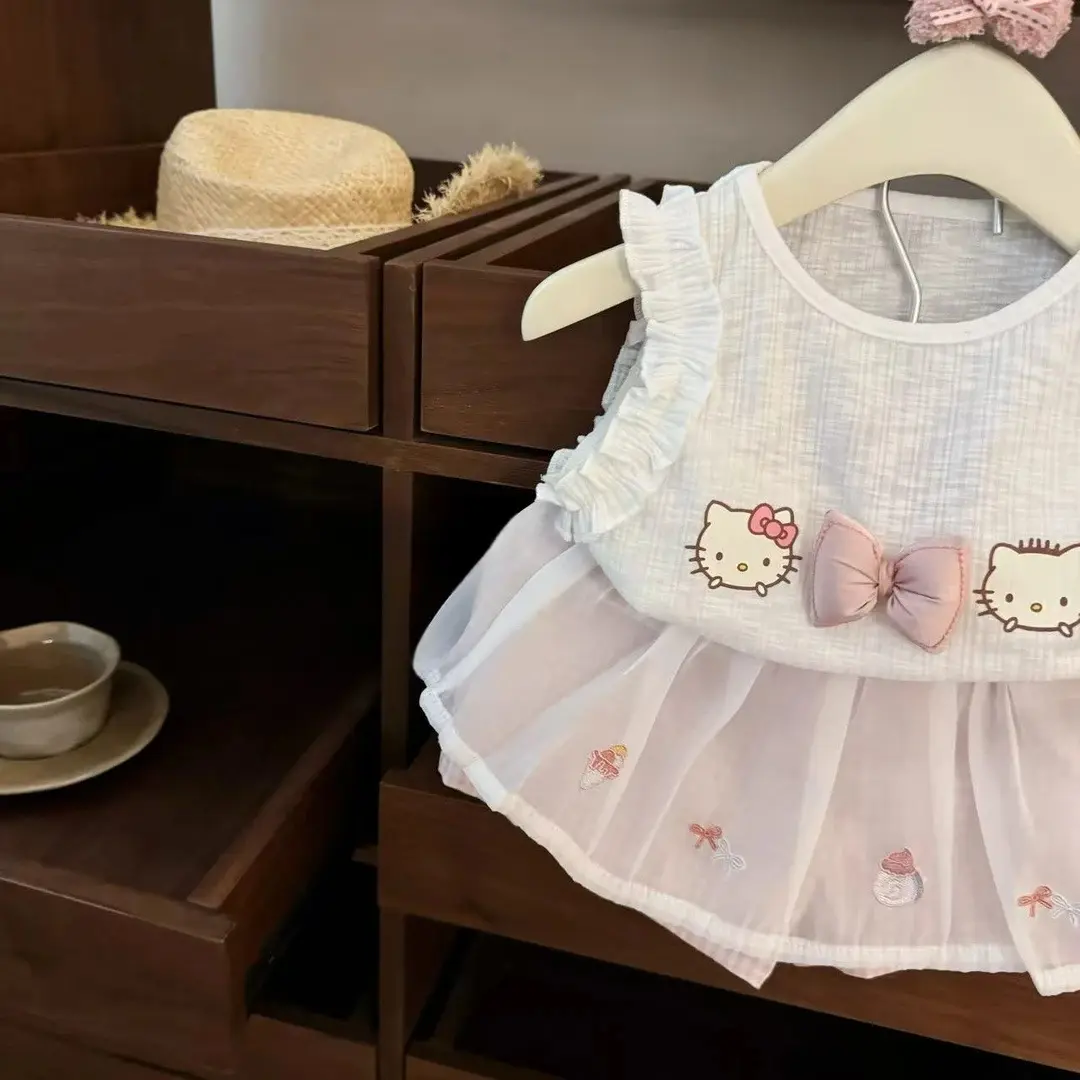 Baby Girl's Cute Two-Piece Set Cartoon Vest And Pink Checkered Lace Pants Outfit for Infants Stylish And Comfortable Clothing