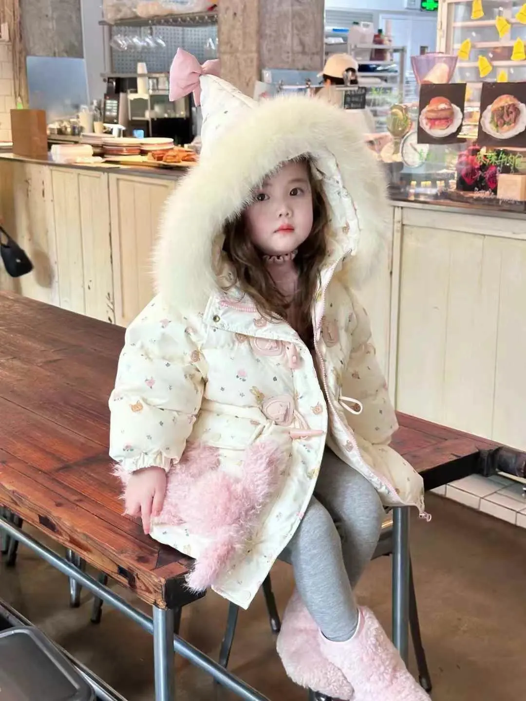 Girl's Sweet Down Jacket Children Infants Kids 90 White Duck Down Hooded Coat
