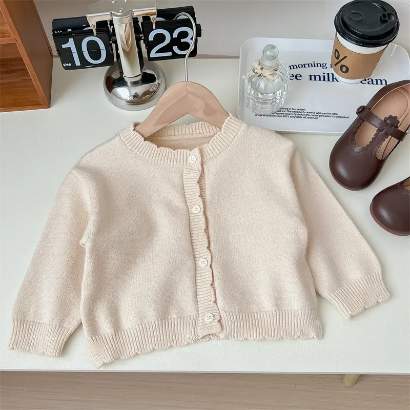 Girls Princess Sweet 2pcs Suit Spring Autumn Children Baby Kids Knitted Long Sleeve Cardigan+Collar Floral Dress Sets