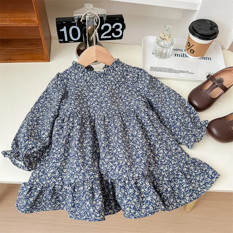 Girls Princess Sweet 2pcs Suit Spring Autumn Children Baby Kids Knitted Long Sleeve Cardigan+Collar Floral Dress Sets