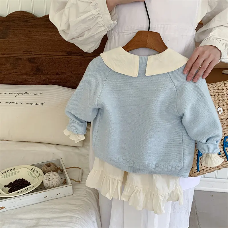 Girl's Sweet Embroidery Sets Autumn Children Kids Infants Cardigan+Princess Dress 2Pcs Suit