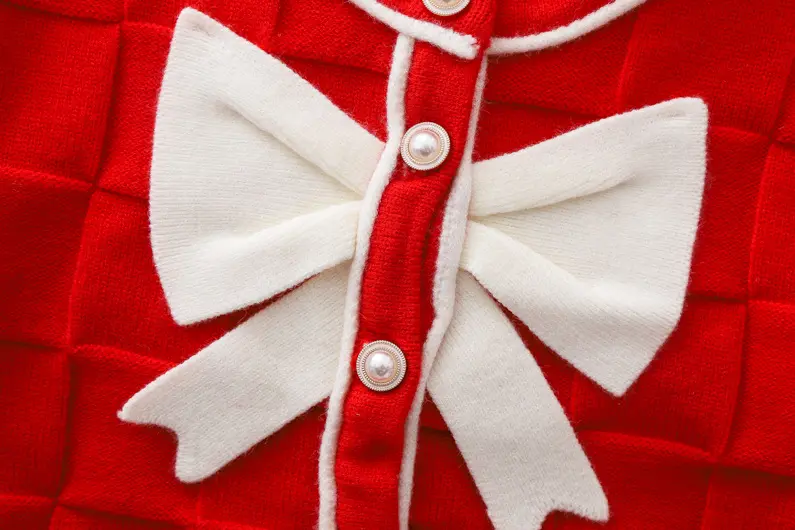 Baby Girls Knitting Sweet Cardigan Suits Autumn Winter Children Baby Infants Kids Bowknot Coat + Pleated Skirt 2pcs Sets Kids