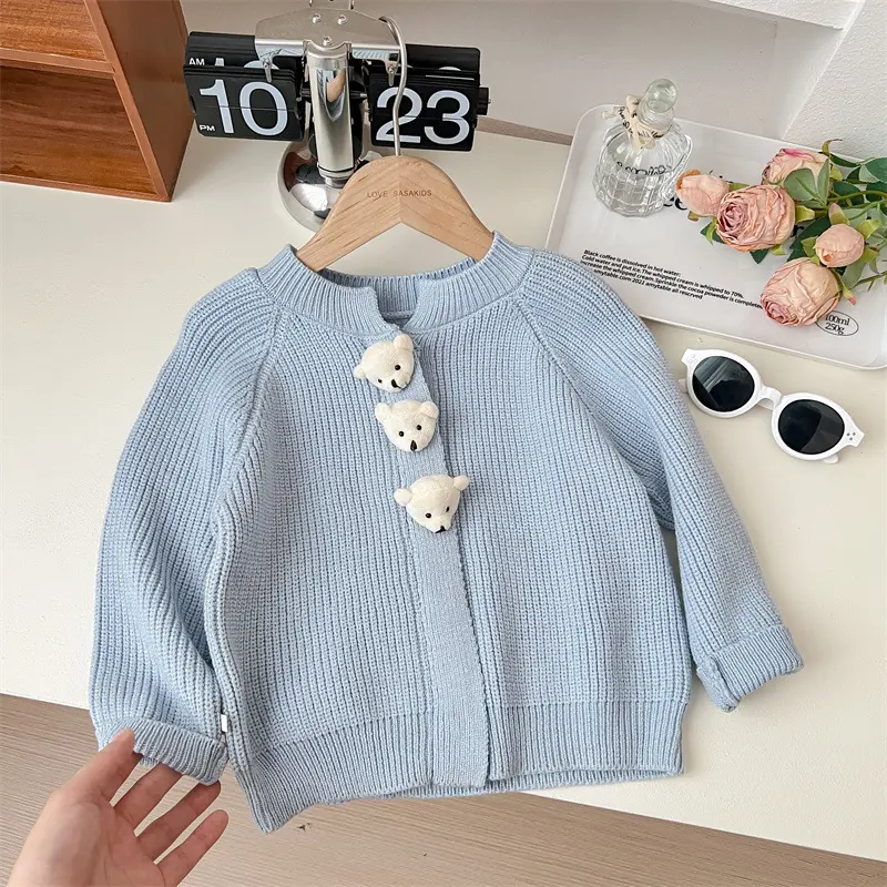 Girls Princess Sweet 2Pcs Suit Spring Autumn Children Baby Kids  Flower Dress+Knit Jacket Outerwear Suit Toddler Outfits