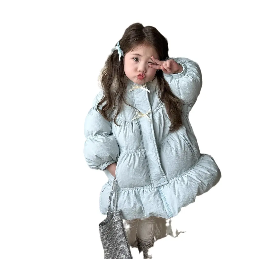 Girl's Sweet Hooded Bow Down Jacket Winter Children Infants Kids 90 White Duck Down Coat Fur Collar Children's Clothing