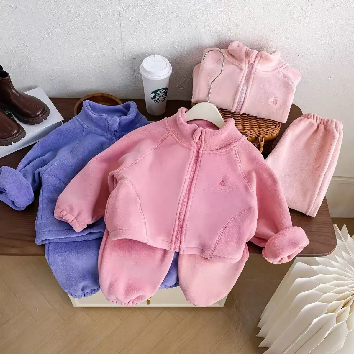 Girl's 2pcs Sets Autumn Winter Children Baby Kids Infants Fleece Top +Pants Warm Suit